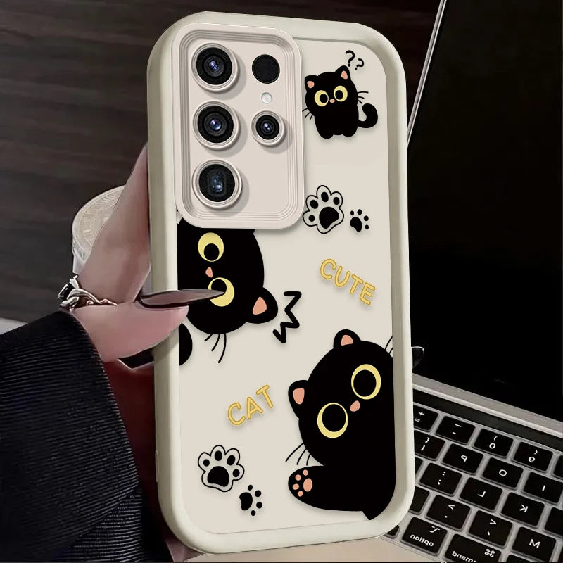 Coque de téléphone avec un adorable chat noir de dessin animé pour Samsung
