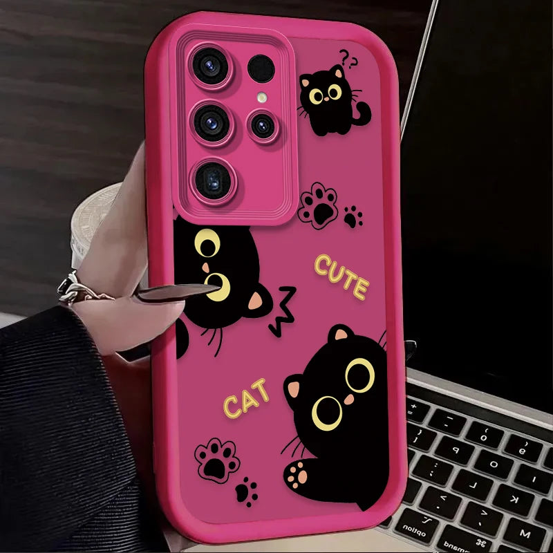 Coque de téléphone avec un adorable chat noir de dessin animé pour Samsung