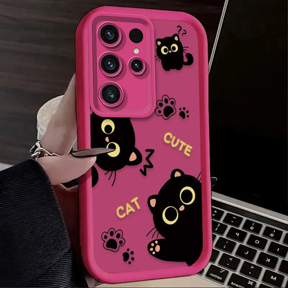 Coque de téléphone avec un adorable chat noir de dessin animé pour Samsung
