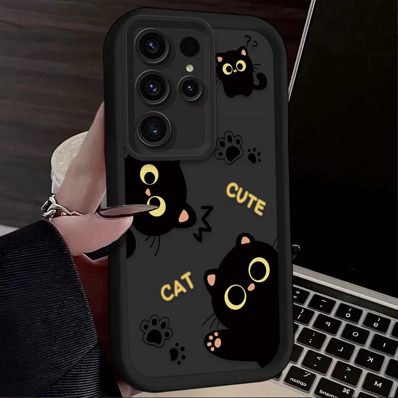 Coque de téléphone avec un adorable chat noir de dessin animé pour Samsung