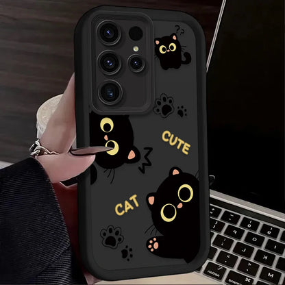 Coque de téléphone avec un adorable chat noir de dessin animé pour Samsung
