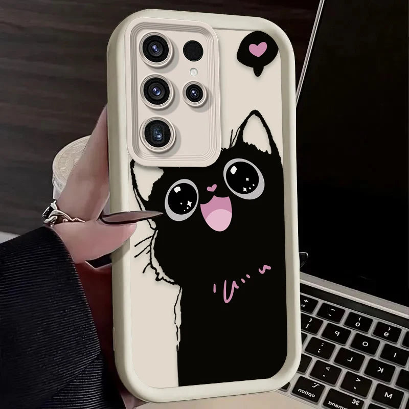 Coque de téléphone avec un adorable chat noir de dessin animé pour Samsung
