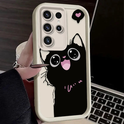 Coque de téléphone avec un adorable chat noir de dessin animé pour Samsung