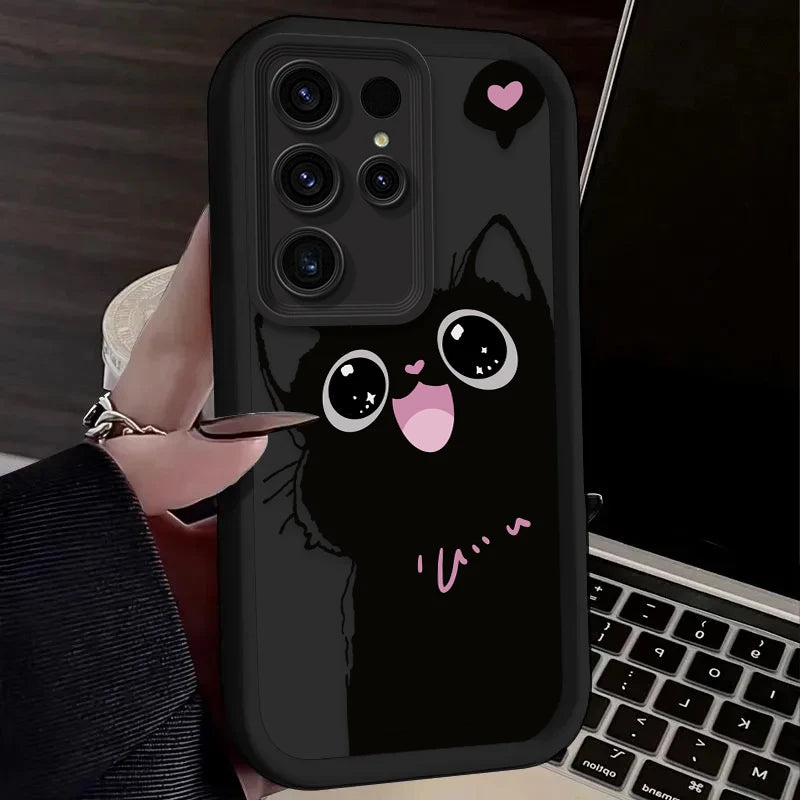 Coque de téléphone avec un adorable chat noir de dessin animé pour Samsung
