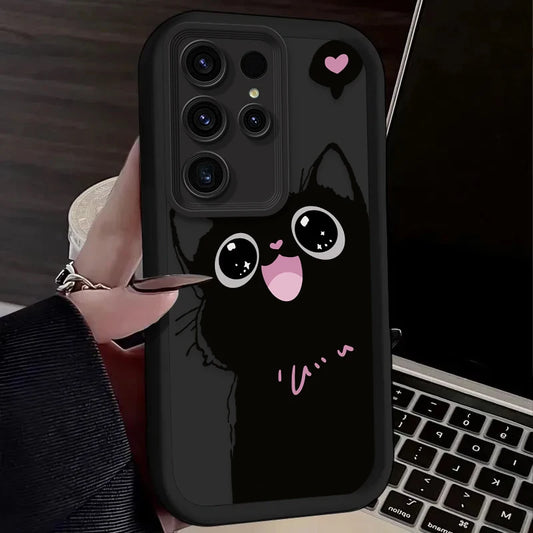 Coque de téléphone avec un adorable chat noir de dessin animé pour Samsung