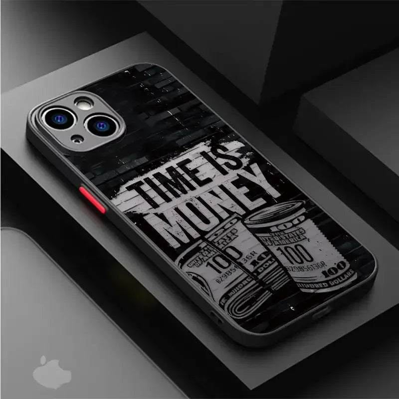 Coque de téléphone intégrale en bambou noir, motif billets de banque, pour iPhone