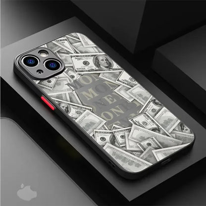 Coque de téléphone intégrale en bambou noir, motif billets de banque, pour iPhone