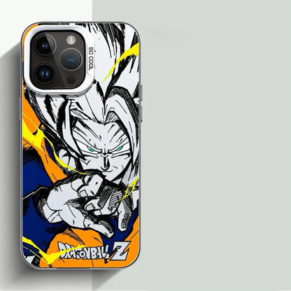 Coque de téléphone Dragon Ball Z avec illustration de personnage puissant en style manga et éclairs jaunes