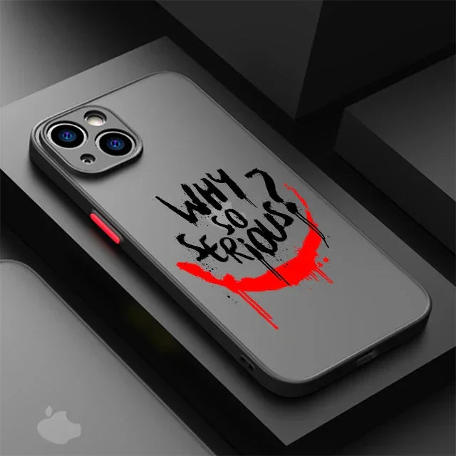 Coque de smartphone grise avec texte Why So Serious et sourire rouge style Joker