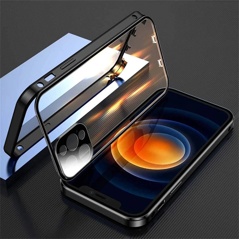Coque double face en verre HD avec cadre en métal pour iPhone