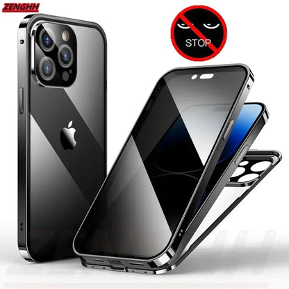 Étui double en verre anti-espionnage avec fixation magnétique, compatible avec iPhone