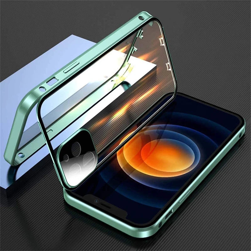 Coque double face en verre HD avec cadre en métal pour iPhone
