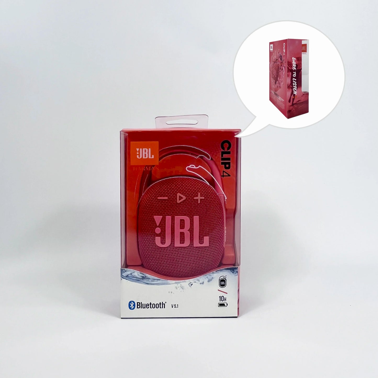 Haut-parleur portable JBL Clip 4 rouge Bluetooth 10h d'autonomie en emballage