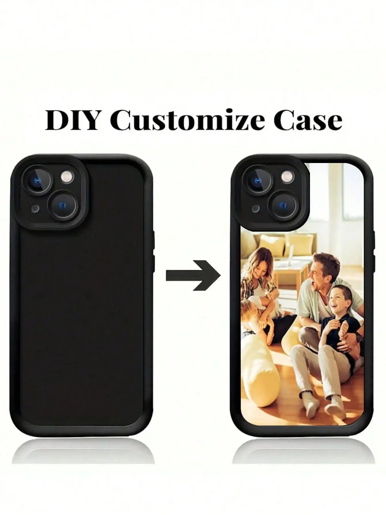 Coque de téléphone noire personnalisable DIY avec photo de famille heureuse
