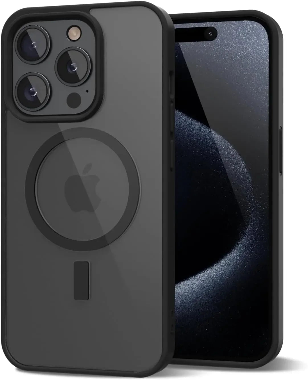 Coque noire MagSafe compatible avec iPhone, protection avec triple caméra visible